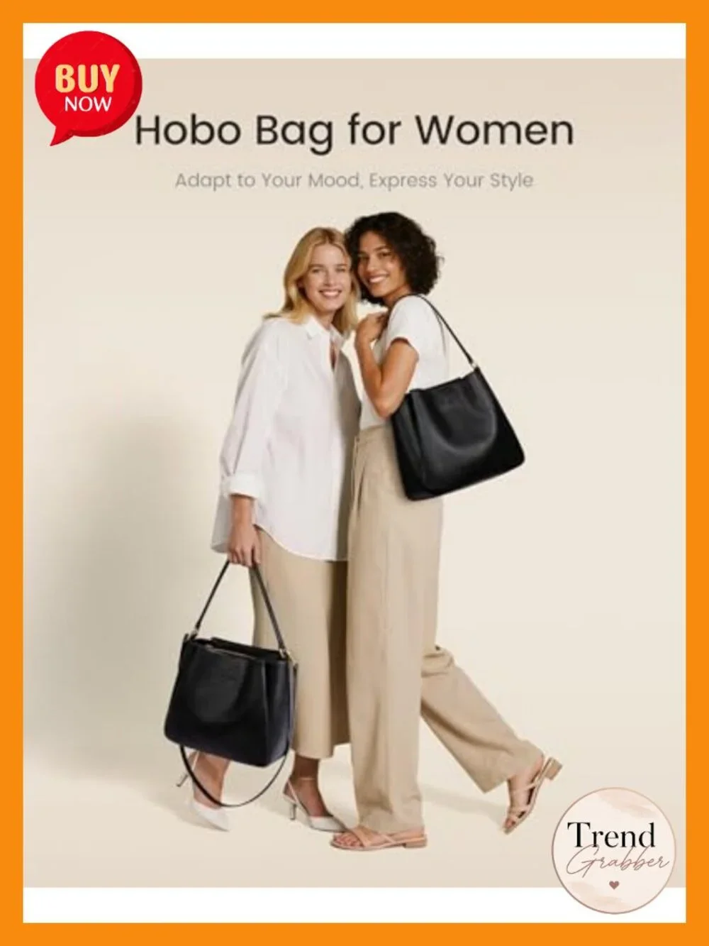 Hobo Bag with Three Compartments Waterproof Vegan Leather Shoulder Handbag Work